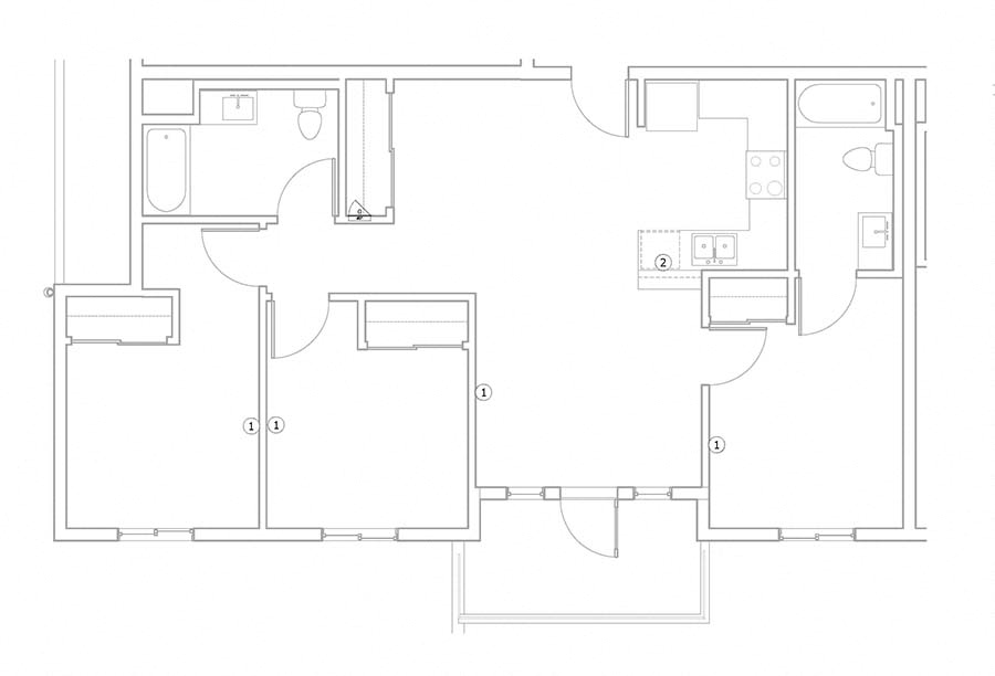 Floor plan for 3 beds, 2 baths